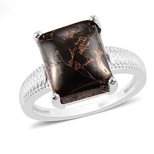 Matrix Silver sz 11 Shungite Solitaire Ring in Sterling Silver 3.90 ctw